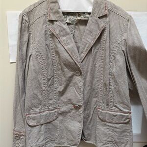 Chicos Gray & Cream Striped Blazer with Red Accents. Chicos Size 3 (L-XL)
